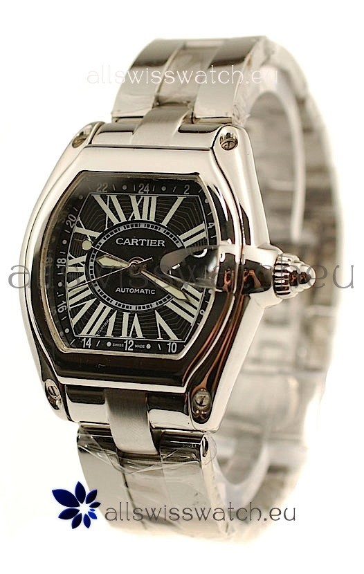 Cartier Roadster Swiss Replica GMT Watch in Black Dial