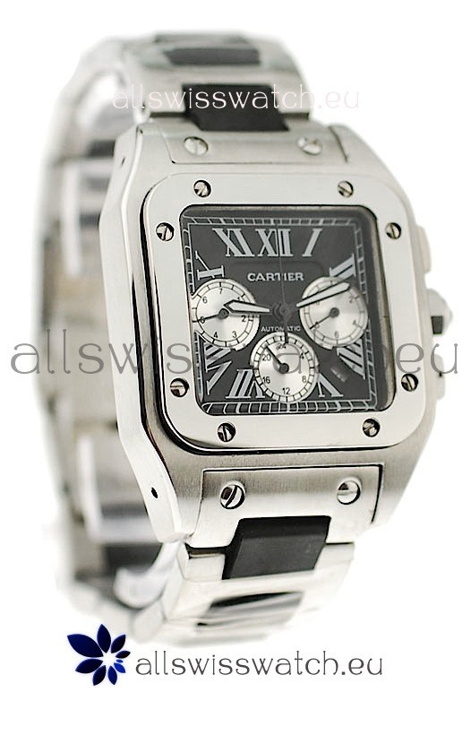 Cartier Santos 100 Japanese Replica Watch in Black Dial