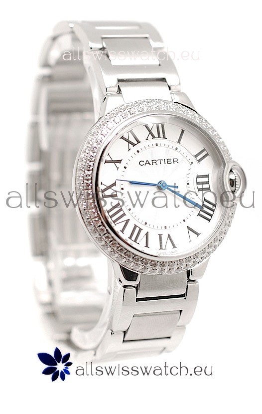 Ballon De Cartier Swiss Replica Mid Sized Watch in Diamond Bezel