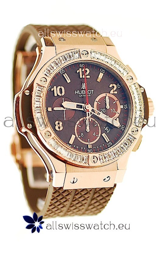 Hublot Big Bang Pink Gold Swiss Watch with Baguatte Diamonds