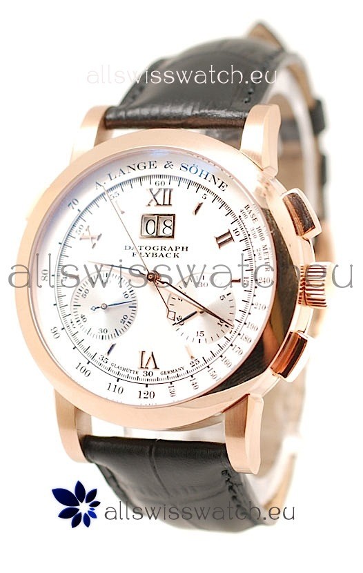 A. Lange & Sohne Datograph Flyback Swiss Replica Rose Gold Watch in White Dial