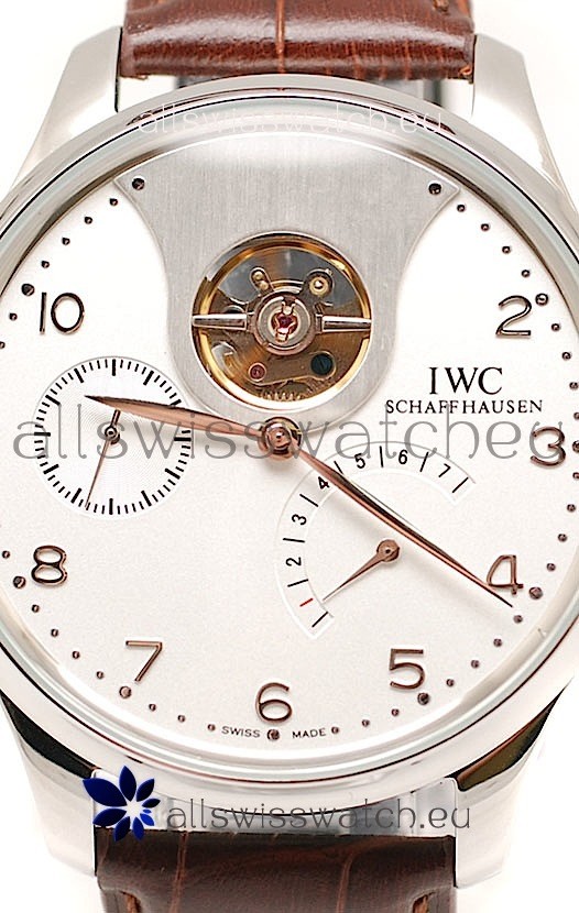 IWC Portuguese Tourbillon Mystere Japanese Replica Watch in White Dial