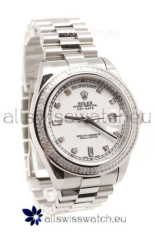 Rolex Day Date Silver Swiss Mens Watch
