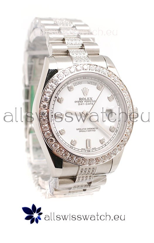 Rolex Day Date Silver Japanese Mens Watch