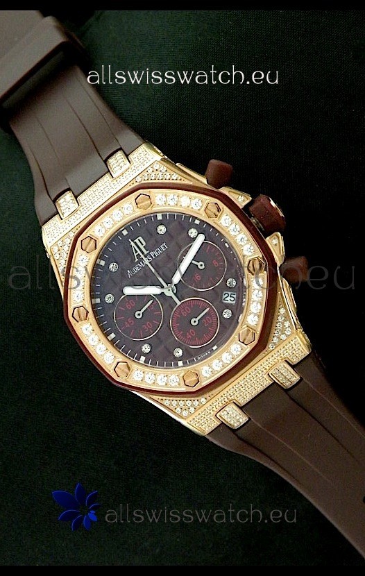 Audemars Piguet Royal Oak Ladies Alinghi Limited Edition Japanese Gold Watch in Maroon Dial