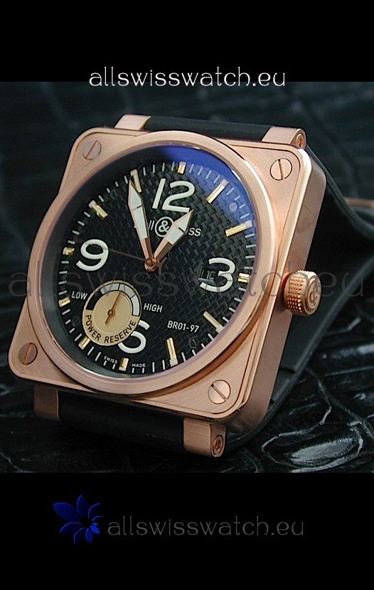 Bell and Ross BR01 97 Power Reserve Rose Gold Watch in Black Dial