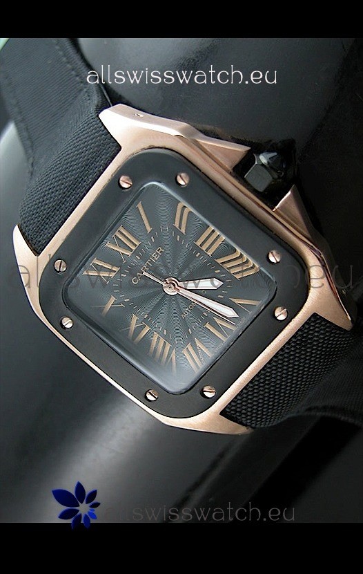 Cartier Santos 100 Japanese Replica Watch in Pink Gold
