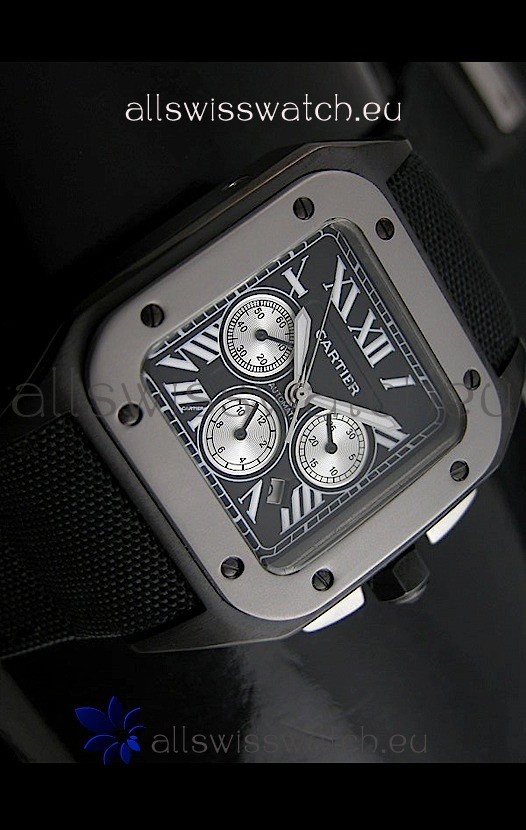 Cartier Santos 100 Japanese Replica Watch in Black Dial