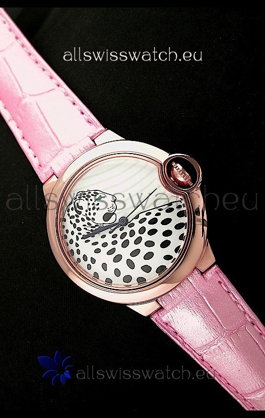 Ballon De Cartier Watch in Pink Gold Casing with Leopard Dial