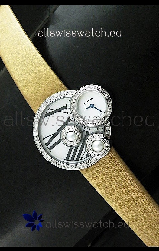 Cartier Jewellery Pearl Diamond Watch in Yellow Strap
