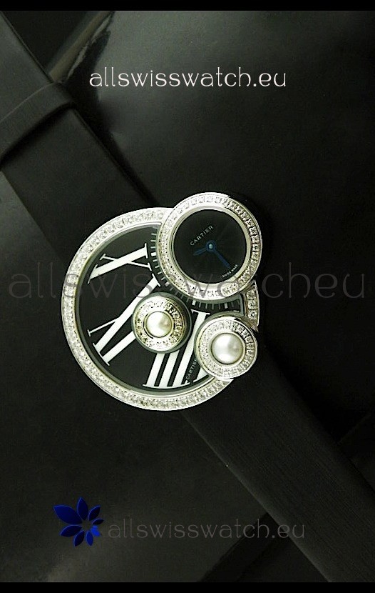 Cartier Jewellery Pearl Diamond Watch in Black Dial