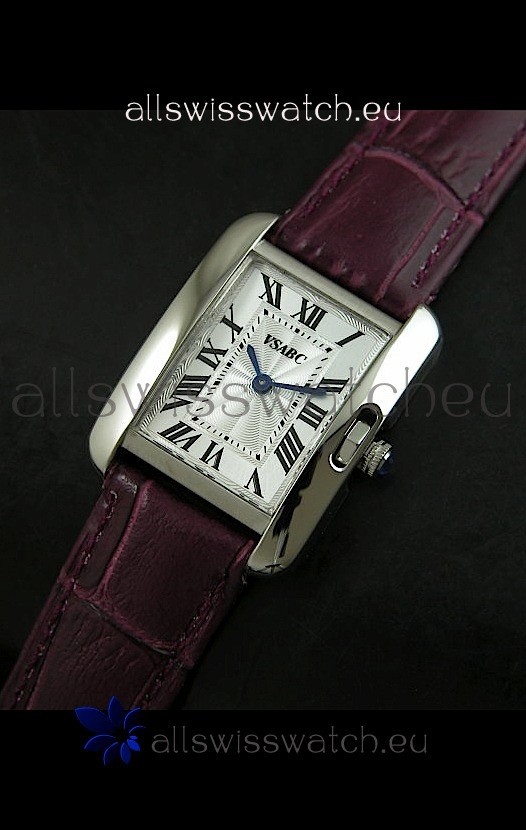 Cartier Louis Japanese Replica Ladies Watch in Red Wine Strap