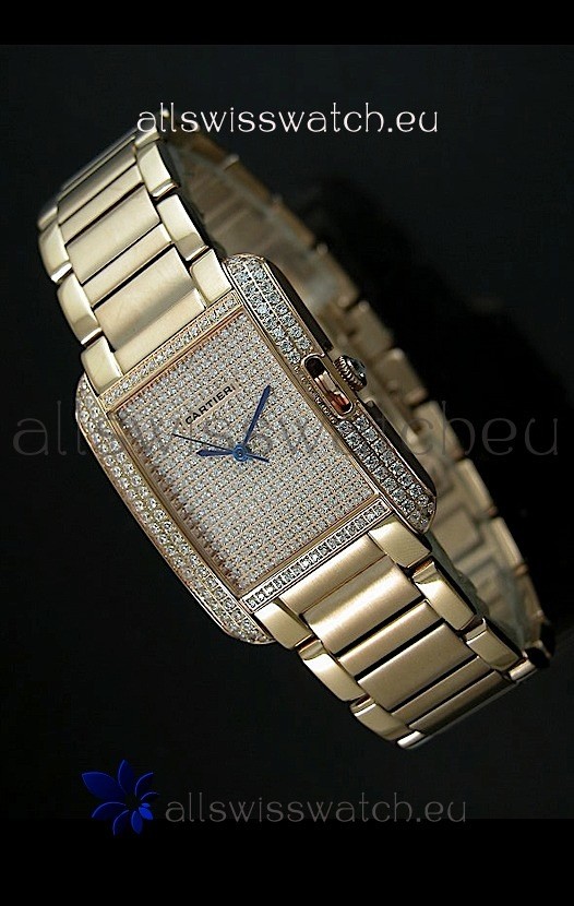 Cartier Tank Anglaise Ladies Replica Watch in Yellow Gold Case/Strap