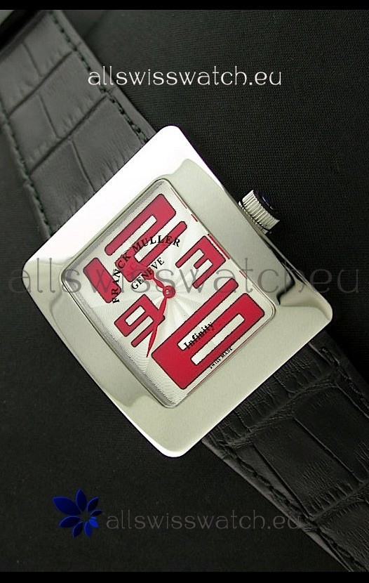 Franck Muller Geneve Infinity Japanese Steel Watch in Red Numeral Markers