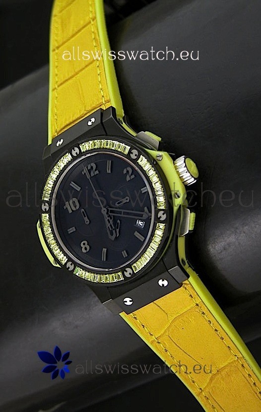 Hublot Big Bang All Black Edition Japanese Quartz Watch in Lemon Colour