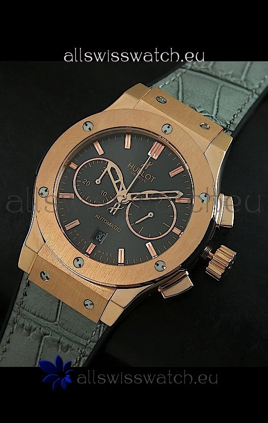 Hublot Big Bang Classic Fusion Swiss Replica Rose Gold Watch in Grey Strap