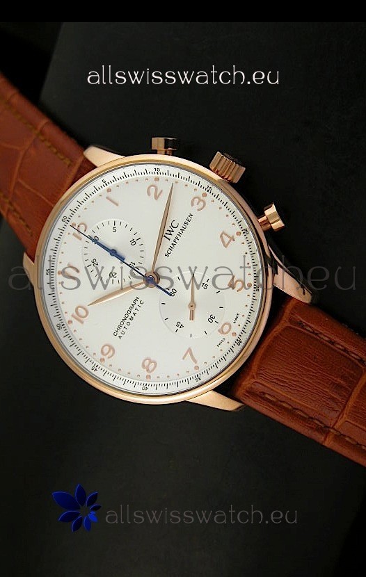 IWC Portuguese Chronograph Swiss Replica Watch in Pink Gold - 1:1 Mirror Replica Edition