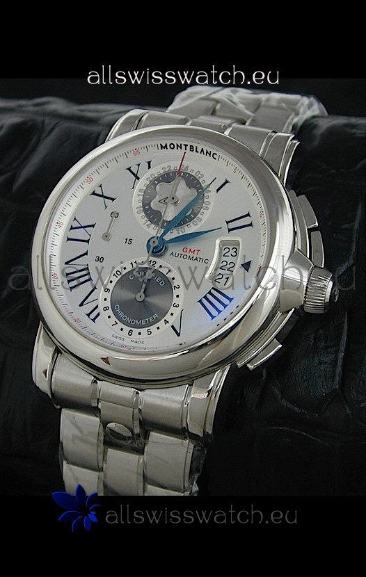 Mont Blanc Meisterstuck Star GMT Swiss Watch in White Dial
