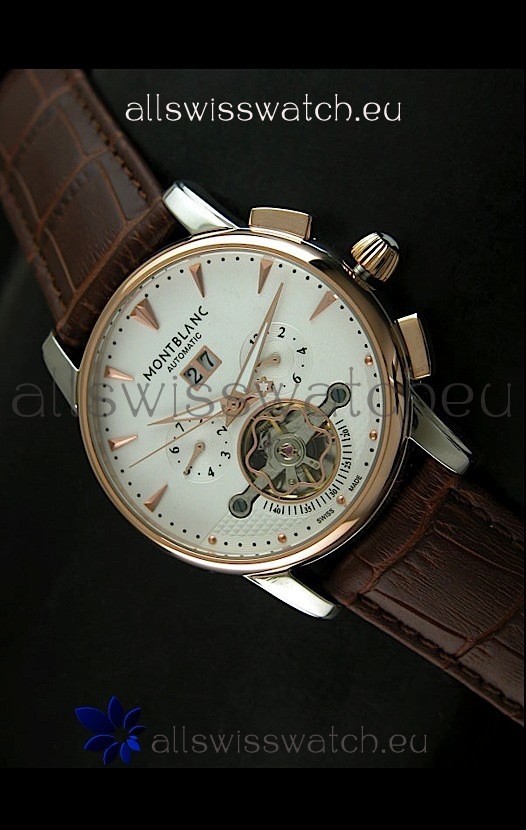 Mont Blanc Flying Tourbillon Japanese Replica Watch with Gold Bezel