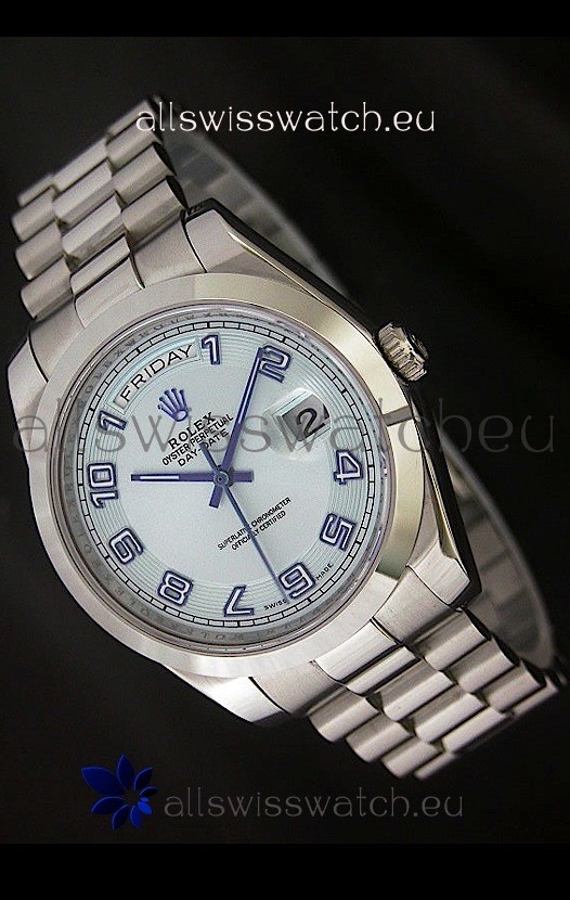 Rolex Day Date Japanese Replica Steel Watch in White Dial