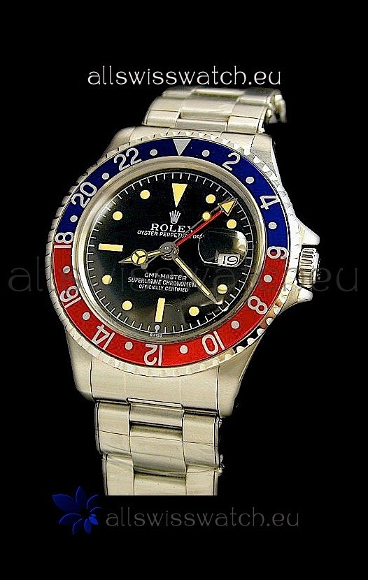 Rolex GMT Master Swiss Replica Steel Watch in Black Dial