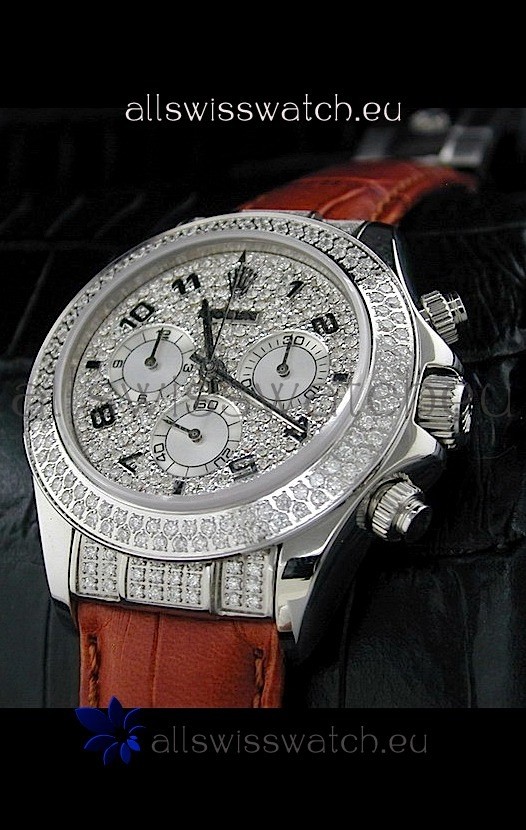 Rolex Daytona Swiss Replica Watch in Full Diamond Bezel