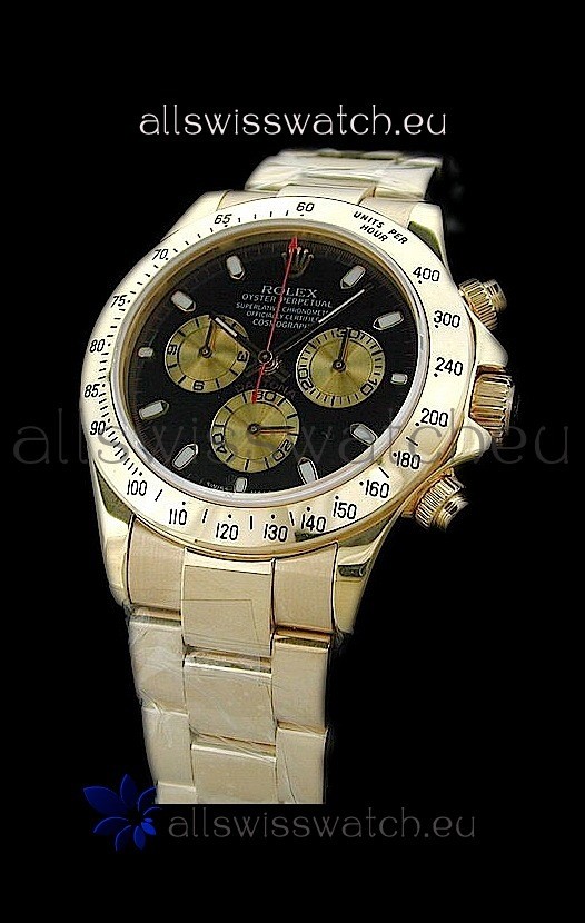 Rolex Daytona Swiss Replica Gold Watch in Black Dial