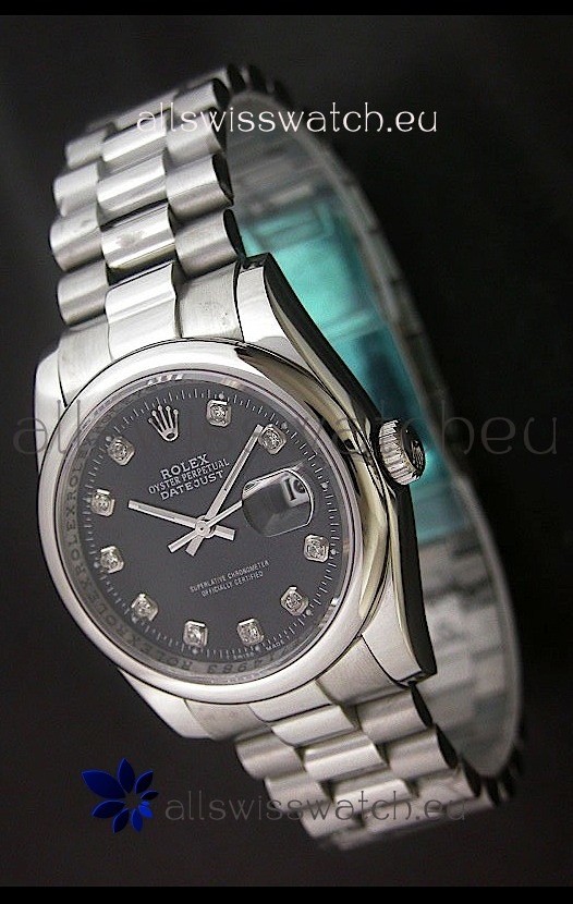 Rolex Datejust Oyster Perpetual Diamonds Swiss Watch in Black Dial
