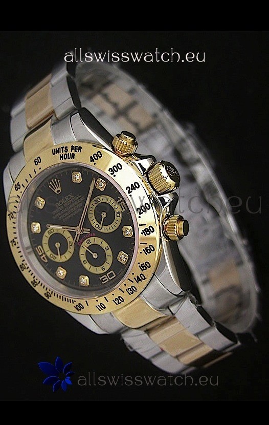 Rolex Daytona Japanese Replica Two Tone Gold Watch in Black Dial