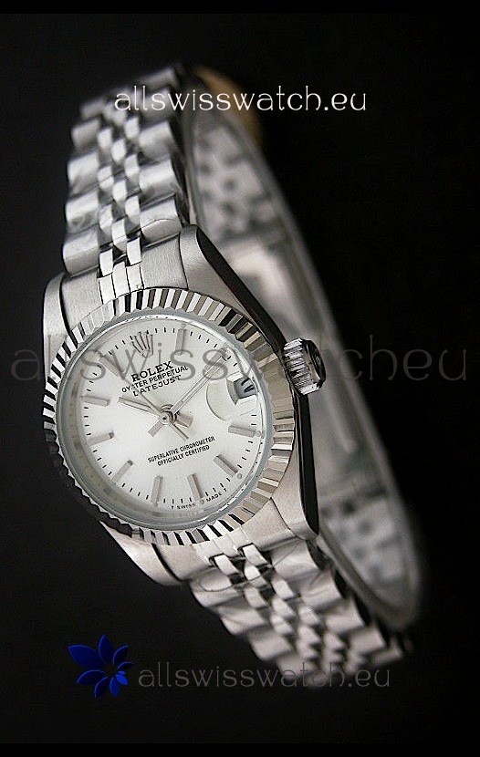 Rolex Datejust Oyster Perpetual Superlative ChronoMeter Swiss Watch in White Dial