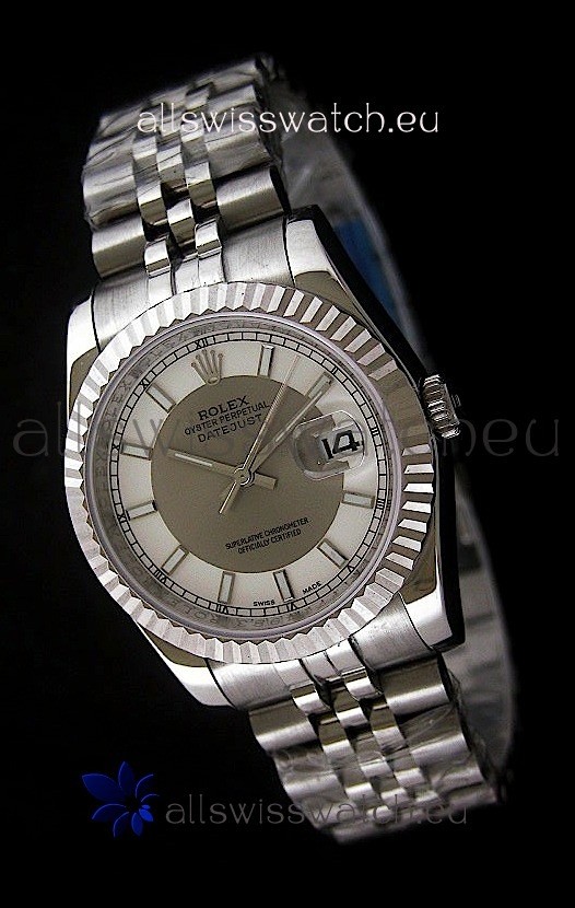 Rolex Datejust Mens Japanese Replica Watch in White & Grey Dial