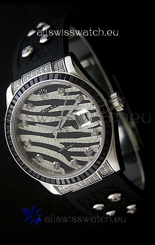 Rolex Datejust Mens Swiss Replica Leopard Watch in Diamand Markers