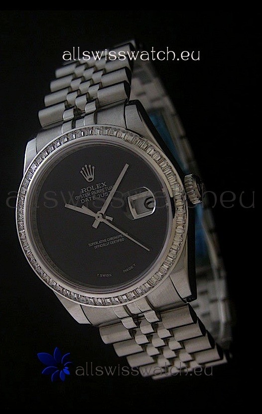 Rolex Datejust Swiss Replica Watch in Full Black Dial