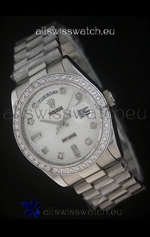 Rolex Day Date Just swiss Replica Silver White Watch
