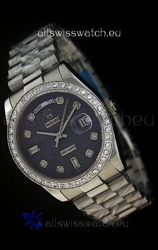 Rolex Day Date Just Japanese Replica Watch in Printed Purple Dial