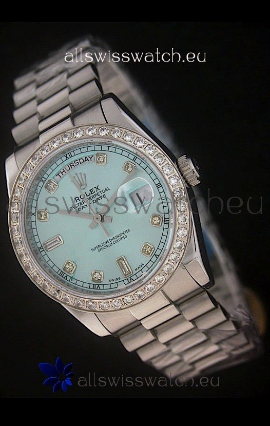 Rolex Day Date Just swiss Replica Watch in Light Blue Dial