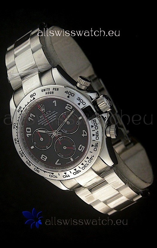 Rolex Daytona Cosmograph Swiss Replica Stainless Steel Watch in Black Dial