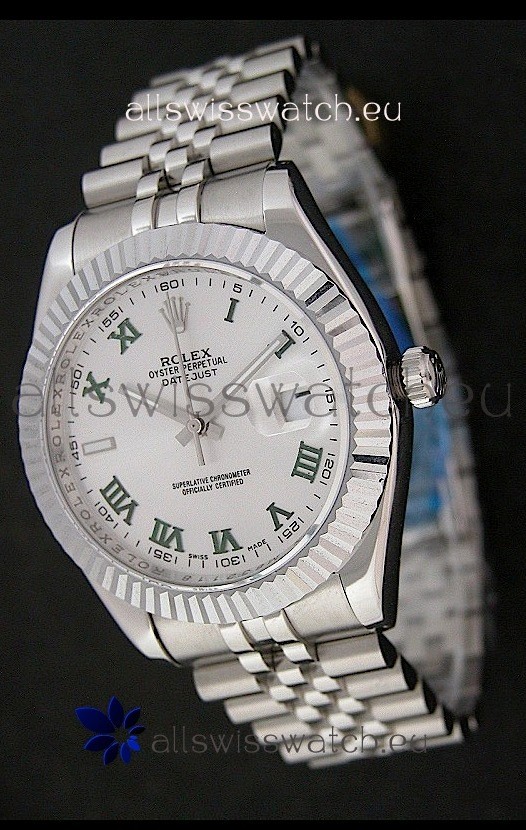Rolex DateJust Swiss Replica Watch in Green Roman Hour Markers