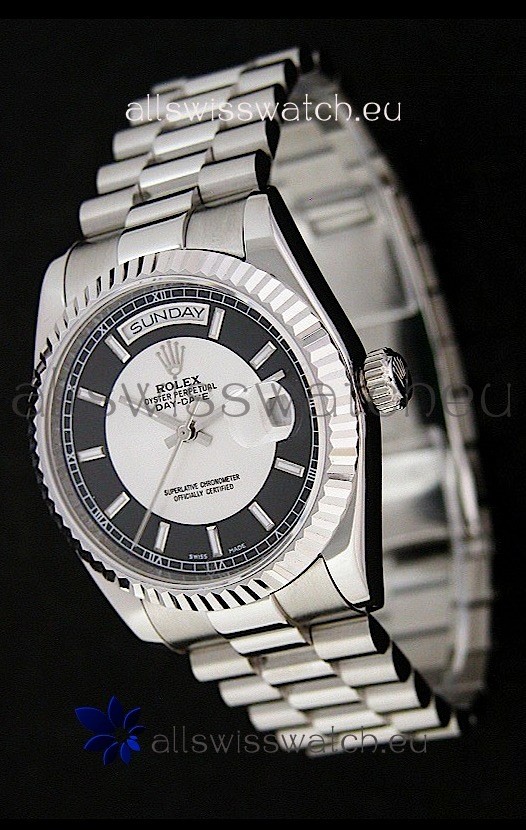 Rolex Day Date Just Japanese Replica Watch in Black & White Dial