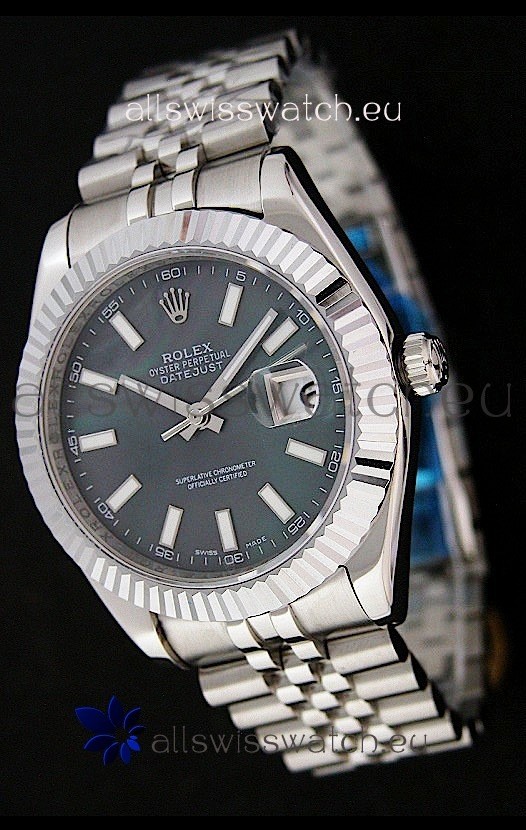 Rolex DateJust Japanese Replica Watch in Black Mother of Pearl Dial