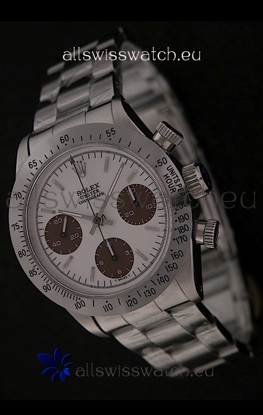 Rolex Daytona Oyster Perpetual Swiss Replica Steel Watch in White Dial