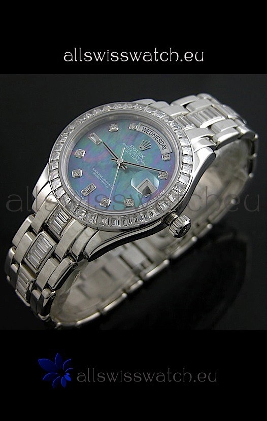 Rolex Oyster Perpetual Day Date Japanese Replica Watch in Blue Mother of Pearl Dial 