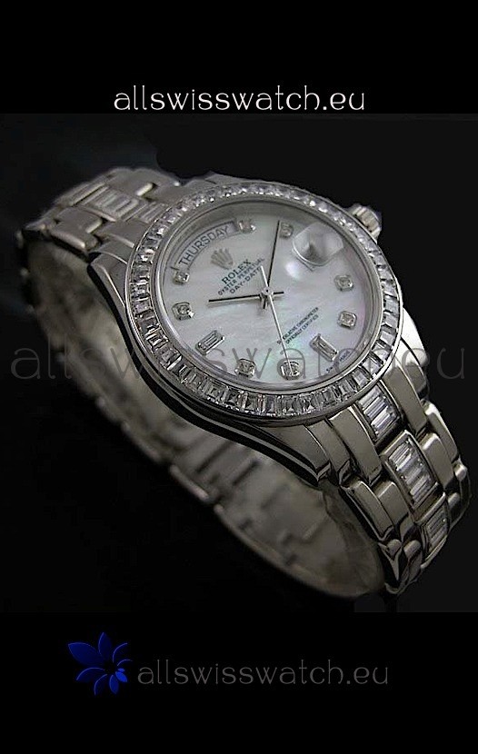 Rolex Oyster Perpetual Day Date Swiss Replica Watch in White Mother of Pearl Dial 