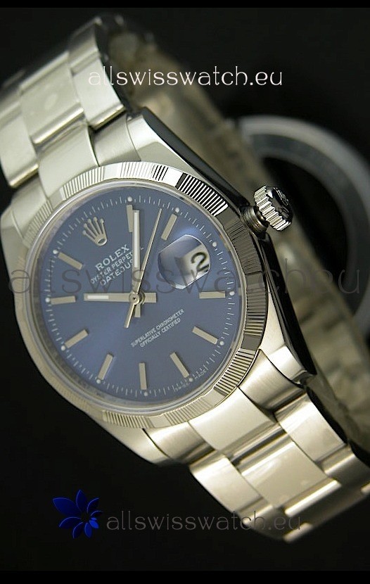 Rolex Replica Datejust Swiss Watch in Blue Dial with Stick Markers