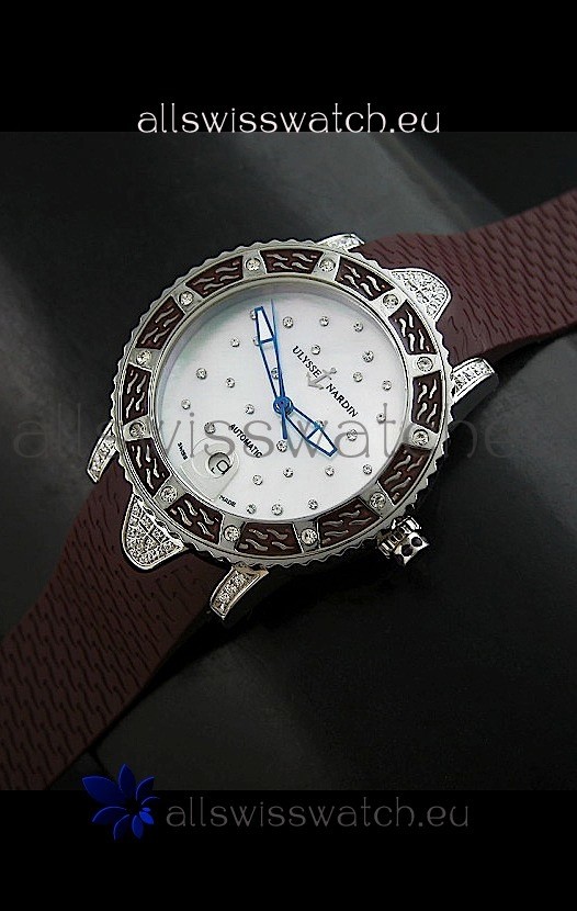 Ulysse Nardin Lady Diver White Starry Night Swiss Automatic Watch in Brown Strap