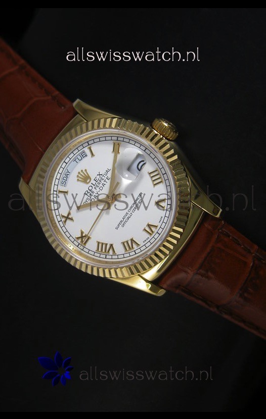 Rolex Day Date 36MM Yellow Gold Swiss Replica Watch - White Dial