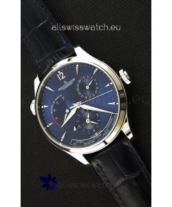 Jaeger LeCoultre Master Geographic Power Reserve Steel Case Steel Blue Dial Swiss Replica Watch 