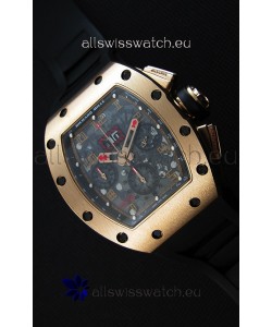Richard Mille RM011-FM Felipe Massa Pink Gold Plated Titanium Case Watch in Black Strap