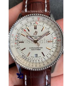 Breitling Navitimer 1 Automatic Swiss Replica Watch in White Dial - Brown Leather Strap