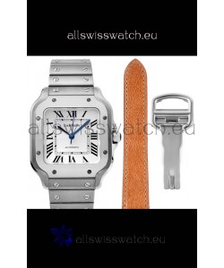 Cartier "Santos De Cartier" Mens XL 1:1 Mirror Replica Watch in Stainless Steel Casing - White Bezel